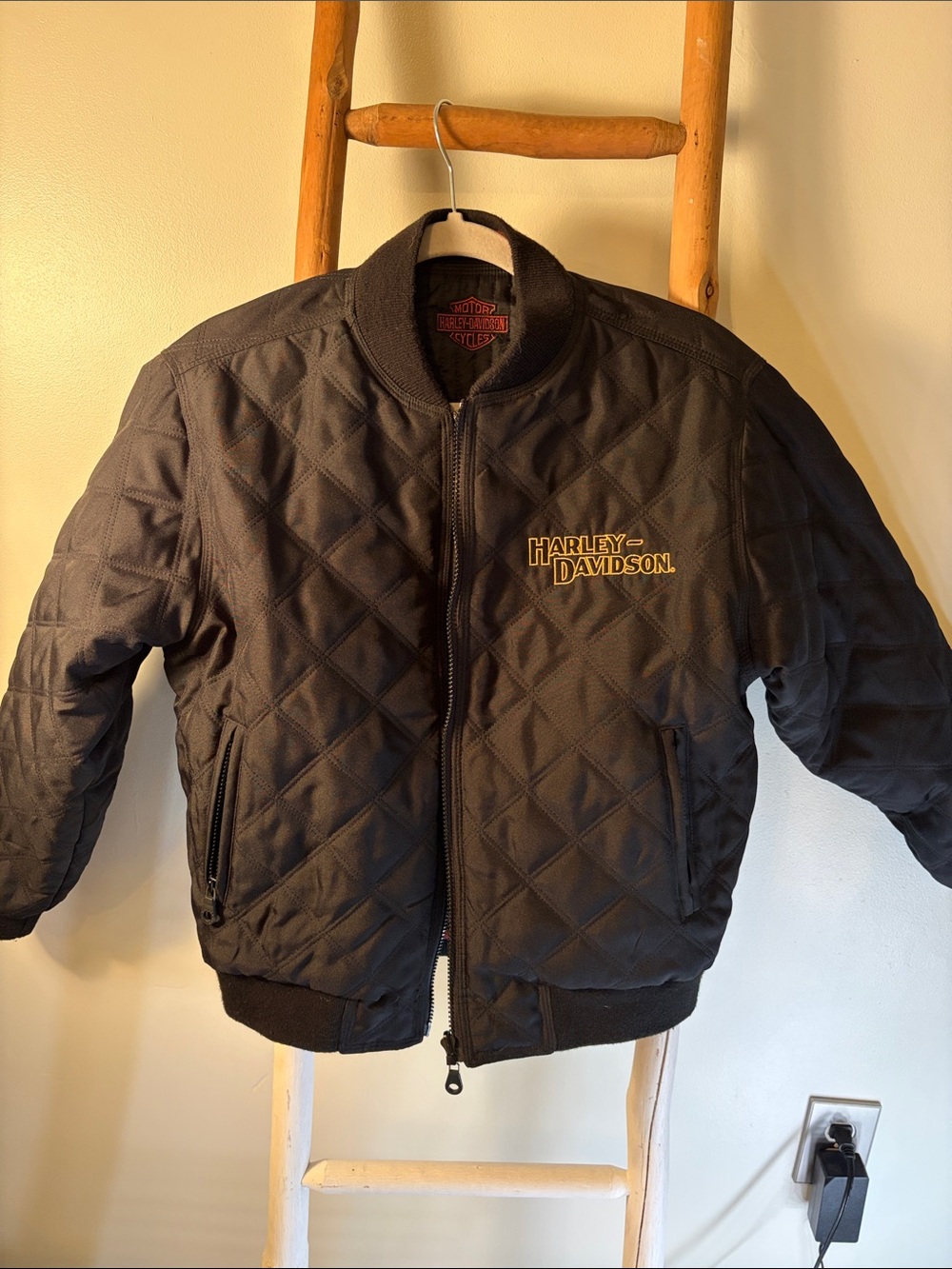Harley-Davidson Reversible Black Quilted Bomber with Gold Logo